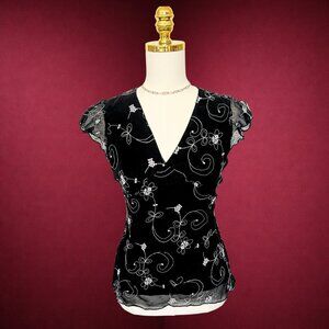 Y2K Sheer Black & White Floral Top